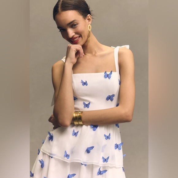 Dress The Population Monica Sleeveless Tiered Dress Silk White XXS Fairy Luxury - Picture 4 of 13